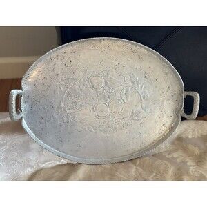 Vintage Silver plated Tin Punched Serving Platter Hand Forged Everlast Metal